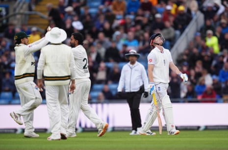 Harry Brook after being bowled by Pakistan's Ali Usman