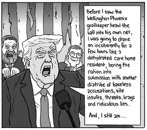 Cartoon depicting Josh Oluwayemi's own goal, panel 4