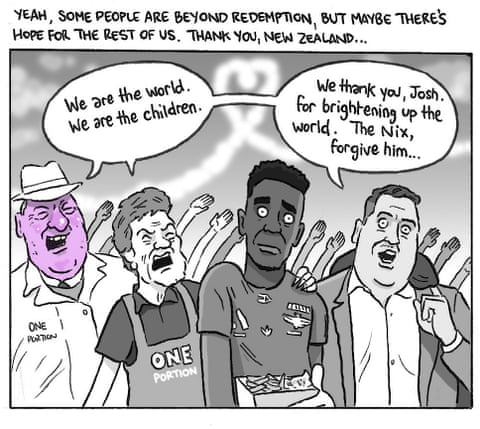 Cartoon depicting Josh Oluwayemi's own goal, panel 5