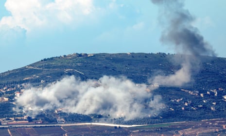 Smoke over the Lebanese village of Odaisseh, near the border with Israel, during an Israeli bombardment on Friday