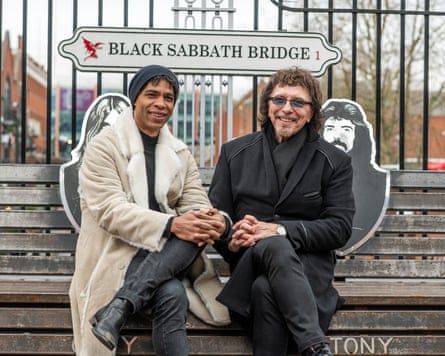 Carlos Acosta, left, director of Birmingham Royal Ballet and guitarist Tony Iommi sitting on Birmingham’s Black Sabbath bridge.