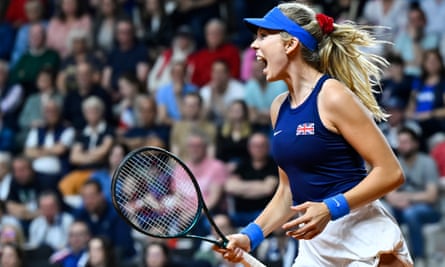 Katie Boulter celebrates giving Great Britain a 2-1 lead with a straight-sets win over Clara Burel