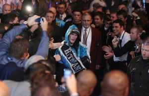 Ricky Hatton makes his way to the ring for his WBC welterweight title fight against Floyd Mayweather Jr