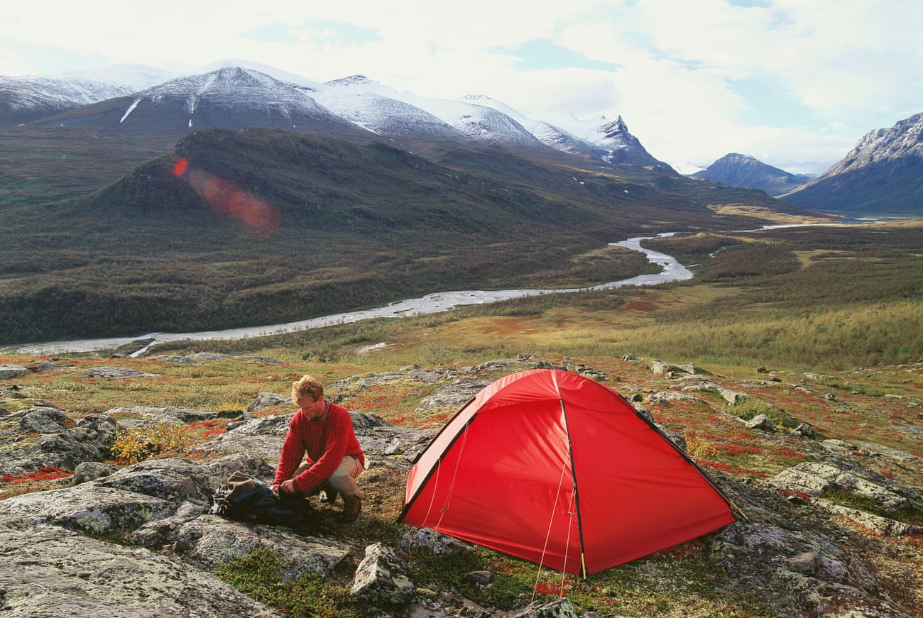 Man and tent. Sarek National Park. Lapland.