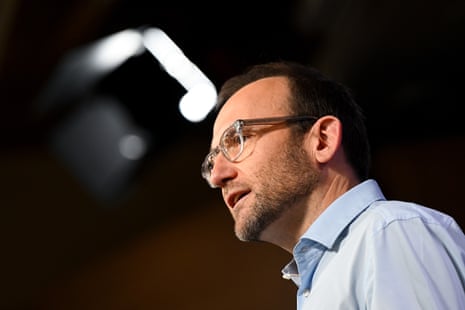Leader of the Australian Greens, Adam Bandt, addresses the National Press Club in Canberra.