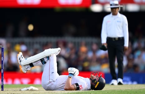 Ben Stokes after being struck in the groin