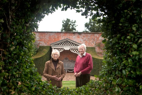 Lord Michael and Lady Ann Heseltine in their garden at Thenford, near Banbury.