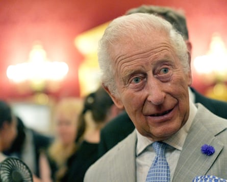 A bead of sweat runs down the cheek of King Charles as he attends a London Climate Week reception at St James’s Palace