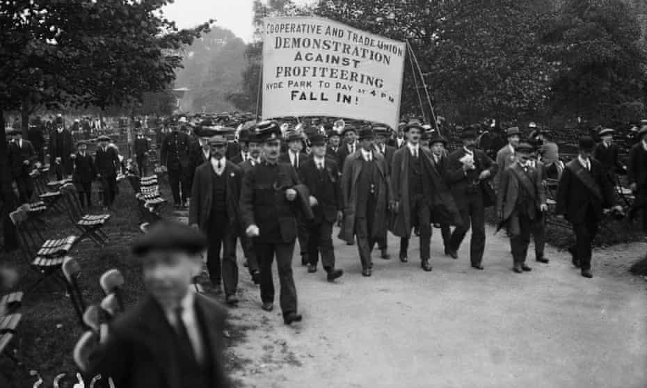 Cooperative and trade union members on an anti-profiteering demonstration in Hyde Park, London, in 1919.