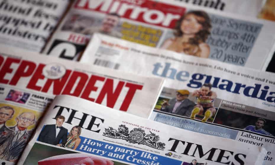 A selection of UK national newspapers