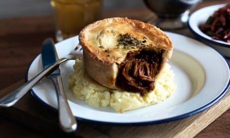 vegetarian pie on a bed of mash potato