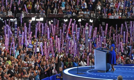 Obama delivered her remarks to a raucous crowd waving placards reading ‘Michelle’.