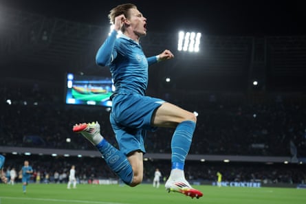 Scott McTominay jumps to celebrate a goal