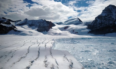 Antarctic glacier from the melting Larsen B iceshelf (Antarctic Peninsula) with impressive cravasses