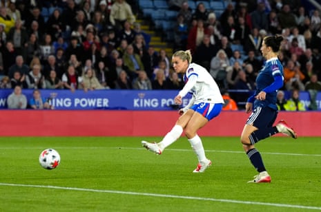 England's Alessia Russo scores her side's first goal of the game.