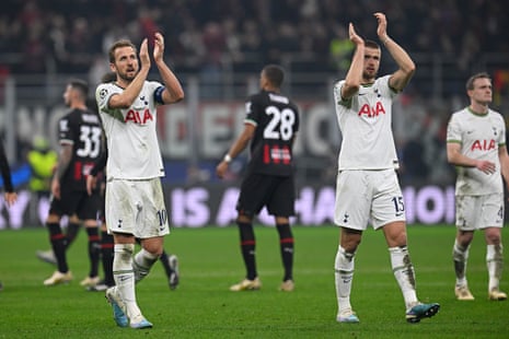 Harry Kane and Eric Dier of Tottenham Hotspur applaud fans after the match.
