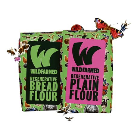2 brightly coloured bags of Wildfarmed flour