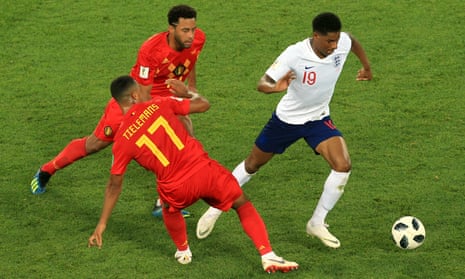 England’s Marcus Rashford battles with Youri Tielemans and Mousa Dembele, who respectively have parents of Congolese and Malian descent.