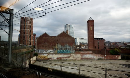 View of old industrial Leeds over railway line