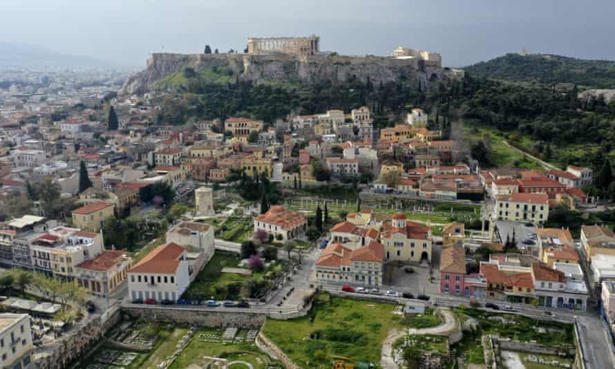 The Plaka district at the foot of the Acropolis.