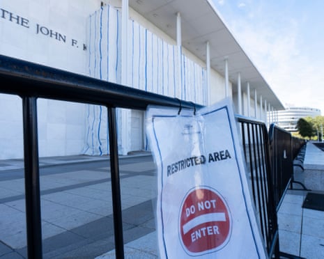 A ‘Do Not Enter’ sign on the fence at the John F. Kennedy Center for the Performing Arts on 25 September.