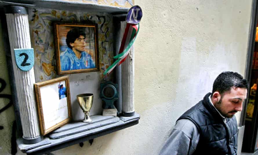 A makeshift shrine in Naples in 2004, after Maradona was hospitalised with heart problems.