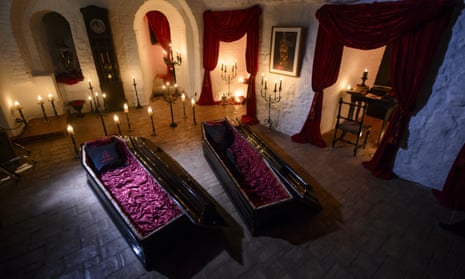 The two coffins in Bran Castle in Romania, where two siblings will spend the night on Halloween. 