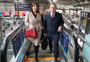 Keir Starmer and shadow chancellor Rachel Reeves arriving at Leeds station today, on their way to a rail-related visit.