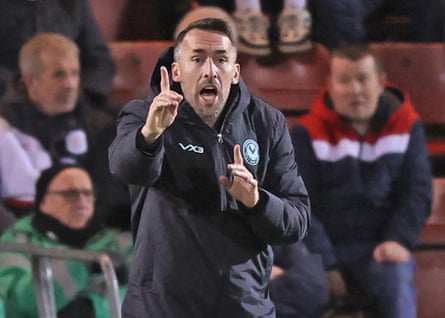 Newport manager Christian Fuchs directs his team at Crewe
