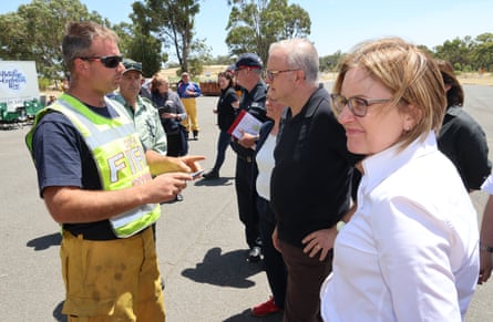 Jacinta Allan in the fire-hit town of Harcourt with Anthony Albanese