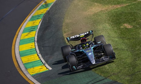 Lewis Hamilton’s Mercedes W15 on the track in Melbourne