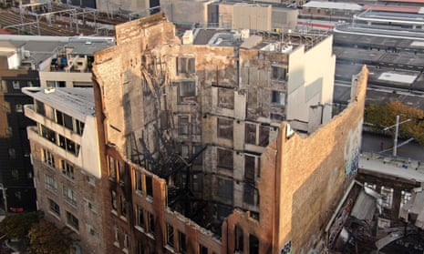 Another angle showing a Sydney building damaged by fire