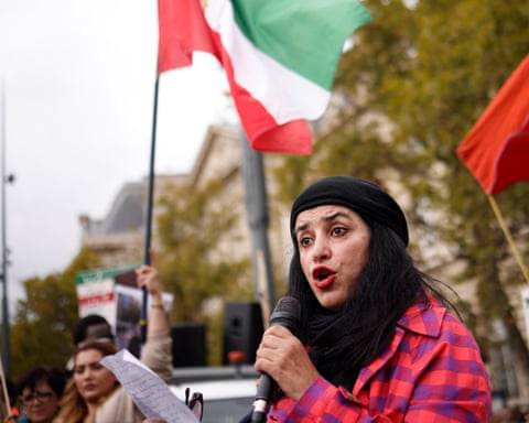 Marjane Satrapi participates in a rally in support of Iranian women in Paris, 2022.