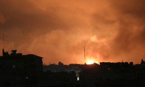 Explosions caused by Israeli airstrikes in the northern Gaza Strip this evening.