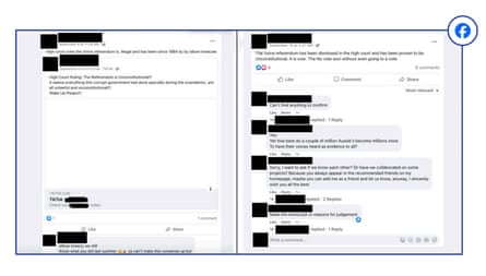 Two Facebook posts containing misinformation. The left side was removed but the right side stayed online.