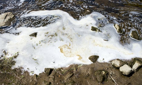 Foam from PFAS, or ‘forever chemicals’, gathers at a Michigan dam.
