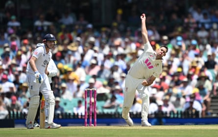 Beau Webster bowls against England in Sydney