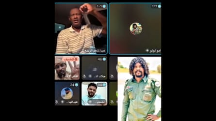 Screengrabs from a broadcast featuring Alrabea and an active RSF fighter who goes by the name Abu Lulu.