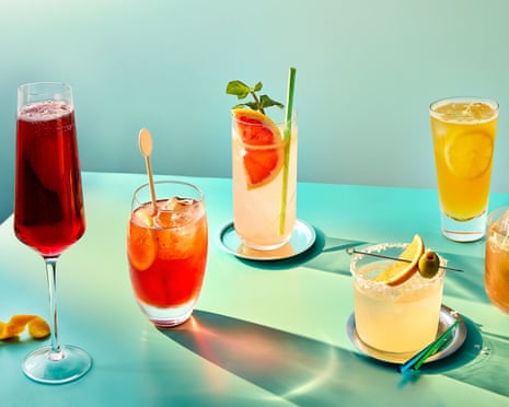 A selection of colourful cocktails