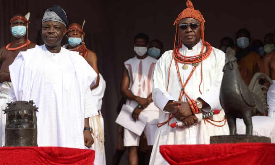 Two of Nigeria's looted Benin bronzes returned to traditional palace | Africa | The Guardian