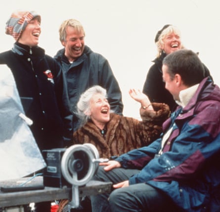 Law with Emma Thomson and Alan Rickman, standing, on the set of The Winter Guest, 1997.