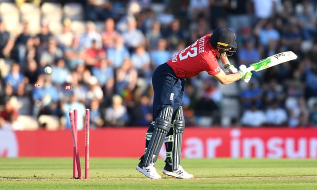 England’s Jos Buttler is bowled out by India’s Bhuvneshwar Kumar during the first Vitality IT20 match at The Ageas Bowl, Southampton.