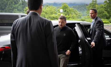 Ukrainian President Volodymyr Zelenskiy, arrives at the summit in Stansstad, Switzerland.