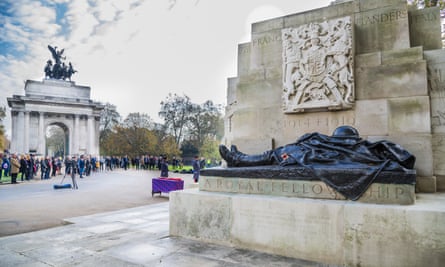 The Royal Artillery Regiment holds its annual remembrance day service at their war memorial at Hyde Park Corner, London.