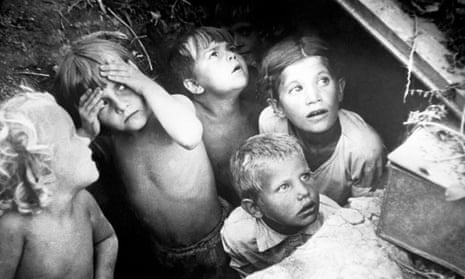 Russian children hiding in an air raid shelter during attacks on the eastern front, July 1941