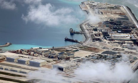 An aerial picture of Chinese construction activities in the South China Sea