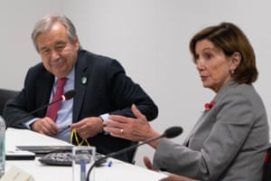 The UN secretary general, Antonio Guterres, meets with a congressional delegation led by the US House of Representatives speaker, Nancy Pelosi