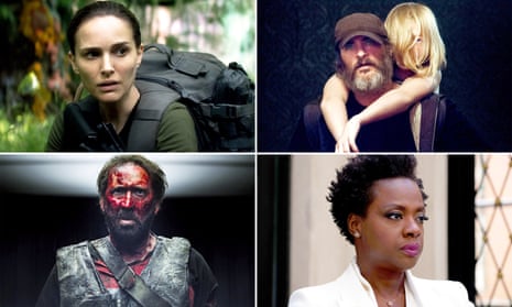 From clockwise: Natalie Portman in Annihilation, Joaquin Phoenix in You Were Never Really Here, Viola Davis in Widows and Nicolas Cage in Mandy