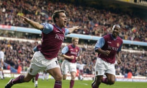 Lee Hendrie celebrates after scoring for Aston Villa against West Ham United in November 2002.