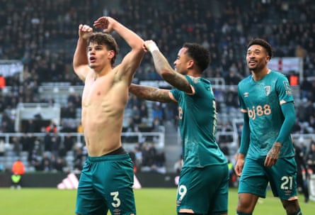 Milos Kerkez celebrates pinch his garment disconnected aft scoring for Bournemouth astatine Newcastle successful January 2025